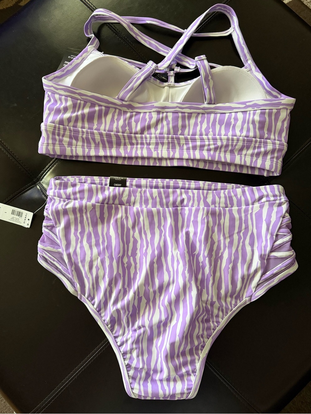 NWT Torrid rip tide stripe whisteria 2 pc bathing suit. Size 1 = 14/16 (1X) - Picture 2 of 11